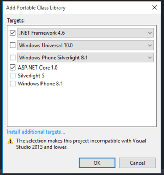 Selecting target platforms for Portable Class Library