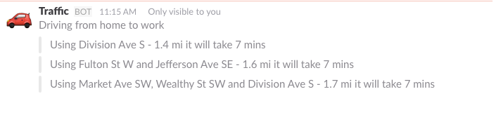 Traffic report from Slack commands