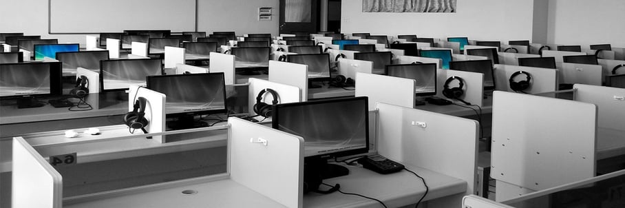 Many workstations in cubicles