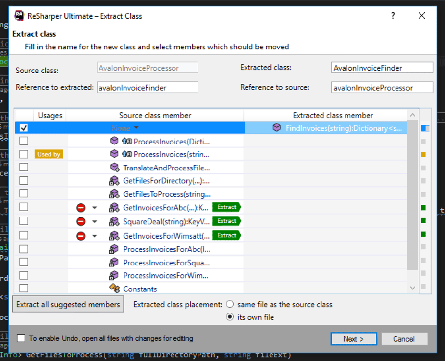 Select methods to move to extracted class