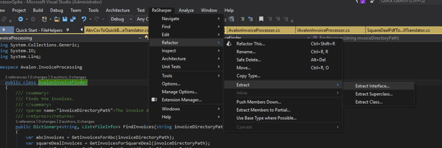 Extract interface form Resharper