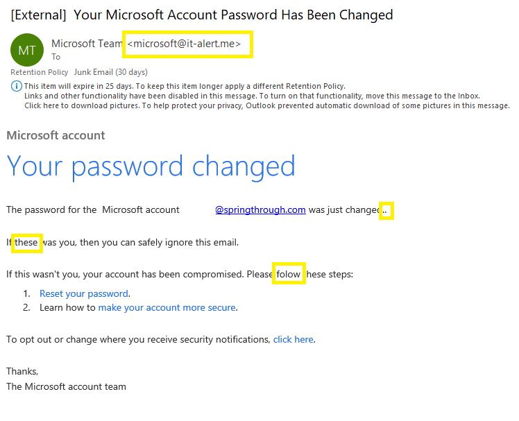 Microsoft Phishing Email Sample