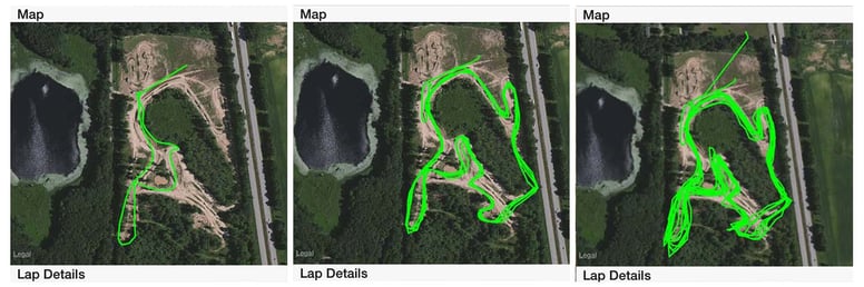 Collage of map of the test laps for the app