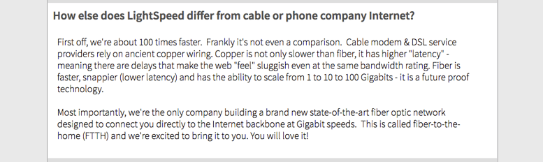 LightSpeed Fiber Internet Definition