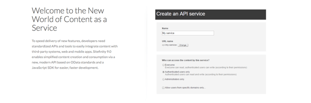 Screenshot of API controls within Sitefinity CMS