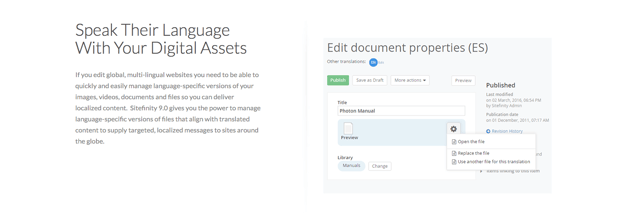 Screenshot of Multilingual Tool within Sitefinity CMS