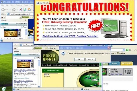 Example of Adware Popups Covering a Web Browsing Screen