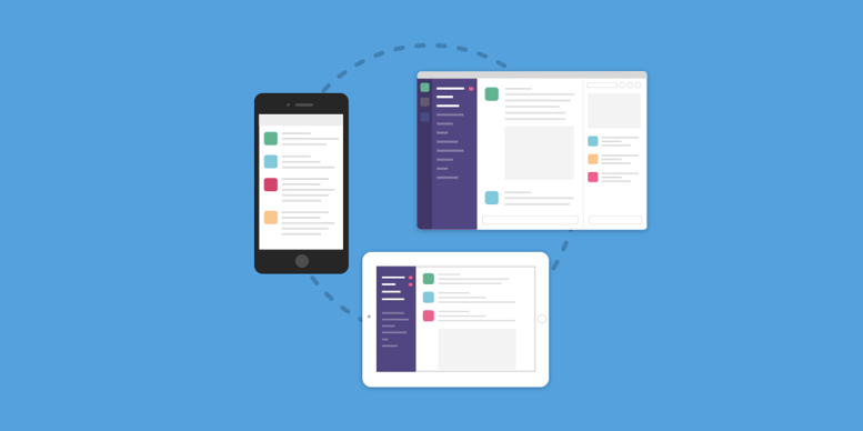 Illustration of Slack on Desktop, Tablet, and Mobile